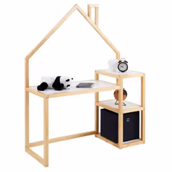 Bureau enfant NIVIA en forme de maison en pin massif bureau chambre enfant bois en pin massif coloris blanc/naturel
