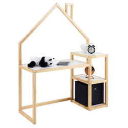 Bureau enfant NIVIA en forme de maison en pin massif bureau chambre enfant bois en pin massif coloris blanc/naturel