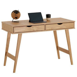 Bureau MILO en pin massif lasuré brun avec 2 tiroirs de rangement