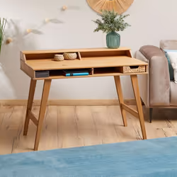 Bureau secrétaire LUNA avec niches 110 x 84 x 54 cm En bois de pin massif Rangement élégant et compact Petit bureau Brun