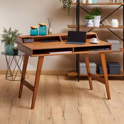 Bureau secrétaire LUNA avec niches 110 x 84 x 54 cm En bois de pin massif Rangement élégant et compact Petit bureau Brun fonc ...