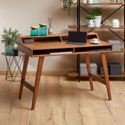 Bureau secrétaire LUNA avec niches 110 x 84 x 54 cm En bois de pin massif Rangement élégant et compact Petit bureau Brun foncé