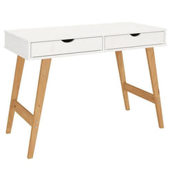 Bureau MILO en pin massif lasuré blanc avec 2 tiroirs de rangement