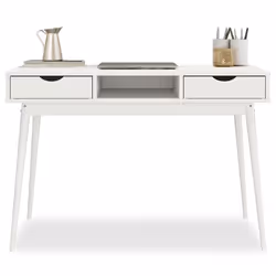 Bureau STEFANO en pin massif avec 2 tiroirs et 1 niche intégrée lasuré blanc
