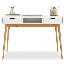 Bureau STEFANO en pin massif avec 2 tiroirs et 1 niche intégrée lasuré blanc/chêne