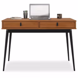 Bureau WANDA avec 2 tiroirs en pin massif Bureau en bois Coloris châtaignier et noir