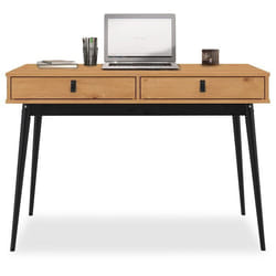 Bureau WANDA avec 2 tiroirs en pin massif Bureau en bois Coloris chêne et noir