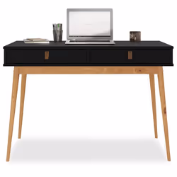 Bureau WANDA avec 2 tiroirs en pin massif Bureau en bois Coloris noir et chêne