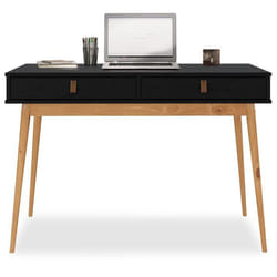 Bureau WANDA avec 2 tiroirs en pin massif Bureau en bois Coloris noir et chêne