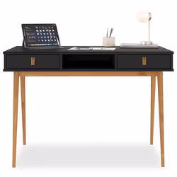 Bureau KIM secrétaire en pin massif avec 2 tiroirs et 1 niche bois lasuré noir/chêne