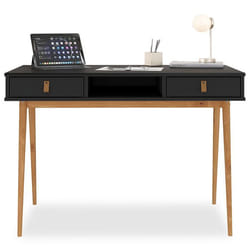 Bureau KIM secrétaire en pin massif avec 2 tiroirs et 1 niche bois lasuré noir/chêne