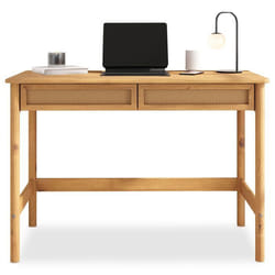 Bureau RODRIGO droit H 76 cm en bois massif coloris chêne avec rangement 2 tiroirs idéal pour le télétravail