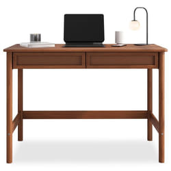 Bureau RODRIGO droit H 76 cm en bois massif coloris châtaignier avec rangement 2 tiroirs idéal pour le télétravail