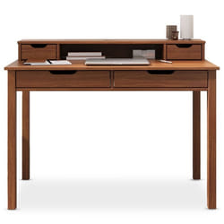 Bureau RAUL L 114 cm en bois massif coloris châtaignier avec quatre tiroirs et une niche réhausse écran intégrée