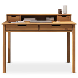 Bureau RAUL L 114 cm en bois massif coloris chêne avec quatre tiroirs et une niche réhausse écran intégrée