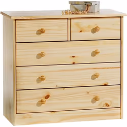 Commode RONDO 5 tiroirs pin massif vernis naturel