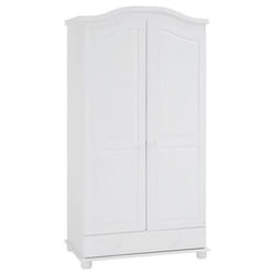 Armoire BERGEN dressing pour vêtements avec 2 portes penderie 1 tringle et 1 étagère et 1 tiroir en pin massif lasuré blanc
