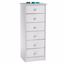 Chiffonnier RONDO meuble de rangement commode apothicaire avec 6 tiroirs en pin massif lasuré blanc