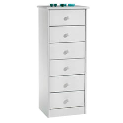 Chiffonnier RONDO meuble de rangement commode apothicaire avec 6 tiroirs en pin massif lasuré blanc