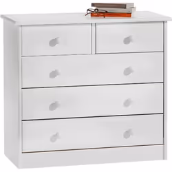 Commode RONDO 5 tiroirs pin massif lasuré blanc