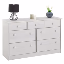Commode RONDO bahut buffet meuble de rangement avec 3 petits et 4 grands tiroirs en pin massif lasuré blanc