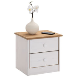 Table de chevet RONDO avec 2 tiroirs table de nuit en pin massif chevet en bois lasuré blanc et brun