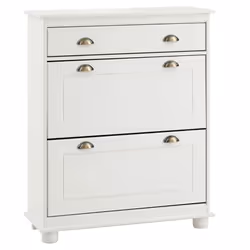 Meuble à chaussures COLMAR armoire rangement avec 2 abattants et 1 tiroir en pin massif lasuré blanc
