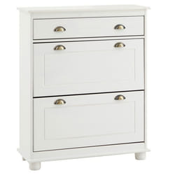 Meuble à chaussures COLMAR armoire rangement avec 2 abattants et 1 tiroir en pin massif lasuré blanc