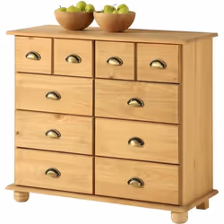 Commode COLMAR chiffonnier apothicaire rangement avec 8 tiroirs en pin massif finition teintée/cirée