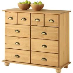 Commode COLMAR chiffonnier apothicaire rangement avec 8 tiroirs en pin massif finition teintée/cirée