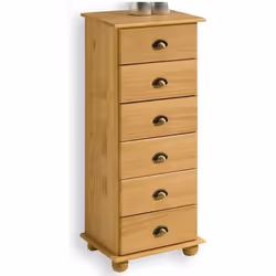 Chiffonnier COLMAR commode apothicaire avec 6 tiroirs de rangement en pin massif finition cirée