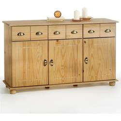 Buffet COLMAR commode bahut vaisselier meuble bas rangement avec 3 tiroirs et 3 portes en pin massif teinté et ciré