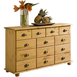 Commode COLMAR chiffonnier apothicaire rangement avec 11 tiroirs en pin massif finition teintée/cirée