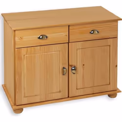 Buffet COLMAR commode bahut vaisselier meuble bas rangement avec 2 tiroirs et 2 portes en pin massif teinté et ciré