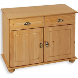 Buffet COLMAR commode bahut vaisselier meuble bas rangement avec 2 tiroirs et 2 portes en pin massif teinté et ciré