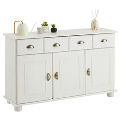 Buffet salle à manger COLMAR en bois massif L116 cm avec 3 portes battantes et 2 tiroirs spacieux blanc