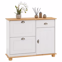 Meuble à chaussures COLMAR armoire rangement avec 2 abattants 1 tiroir et 1 porte avec 1 étagère en pin massif lasuré blanc e ...