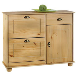 Meuble à chaussures COLMAR armoire rangement avec 2 abattants 1 tiroir et 1 porte avec 1 étagère en pin massif finition cirée