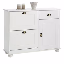 Meuble à chaussures COLMAR armoire rangement avec 2 abattants 1 tiroir et 1 porte avec 1 étagère en pin massif lasuré blanc