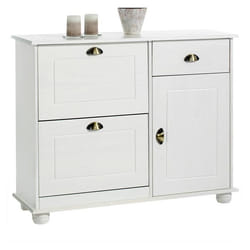 Meuble à chaussures COLMAR armoire rangement avec 2 abattants 1 tiroir et 1 porte avec 1 étagère en pin massif lasuré blanc