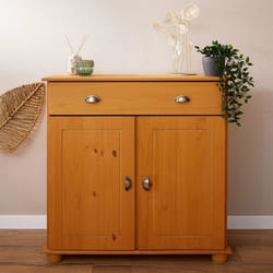 Buffet COLMAR commode bahut vaisselier meuble bas rangement avec 1 tiroir et 2 portes en pin massif teinté et ciré