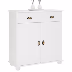 Buffet COLMAR commode bahut vaisselier meuble bas rangement avec 1 tiroir et 2 portes en pin massif lasuré blanc