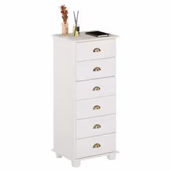 Chiffonnier COLMAR commode apothicaire avec 6 tiroirs de rangement en pin massif lasuré blanc