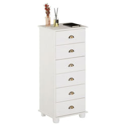 Chiffonnier COLMAR commode apothicaire avec 6 tiroirs de rangement en pin massif lasuré blanc
