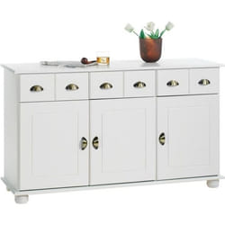 Buffet COLMAR commode bahut vaisselier meuble bas rangement avec 3 tiroirs et 3 portes en pin massif lasuré blanc