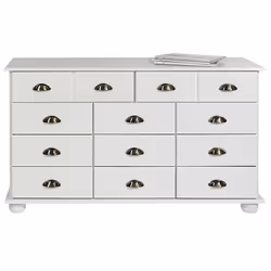 Commode chambre COLMAR L 117 cm 11 tiroirs en bois massif blanc chiffonnier apothicaire rangement