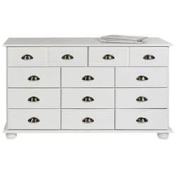 Commode chambre COLMAR L 117 cm 11 tiroirs en bois massif blanc chiffonnier apothicaire rangement