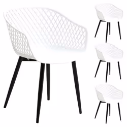 Lot de 4 chaises de salle à manger ou cuisine MADEIRA en plastique blanc et 4 pieds en métal noir