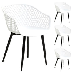 Lot de 4 chaises de salle à manger ou cuisine MADEIRA en plastique blanc et 4 pieds en métal noir