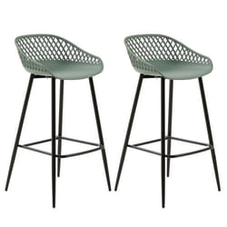Lot de 2 tabourets de bar IREK chaise haute pour cuisine ou comptoir au design retro en plastique vert de gris et métal noir